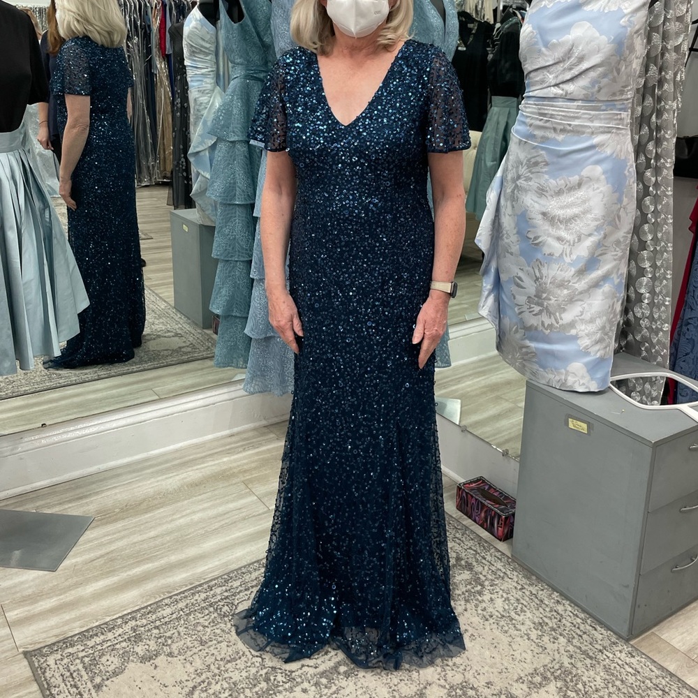 Adrianna Papell Navy Sequin Maxi Dress